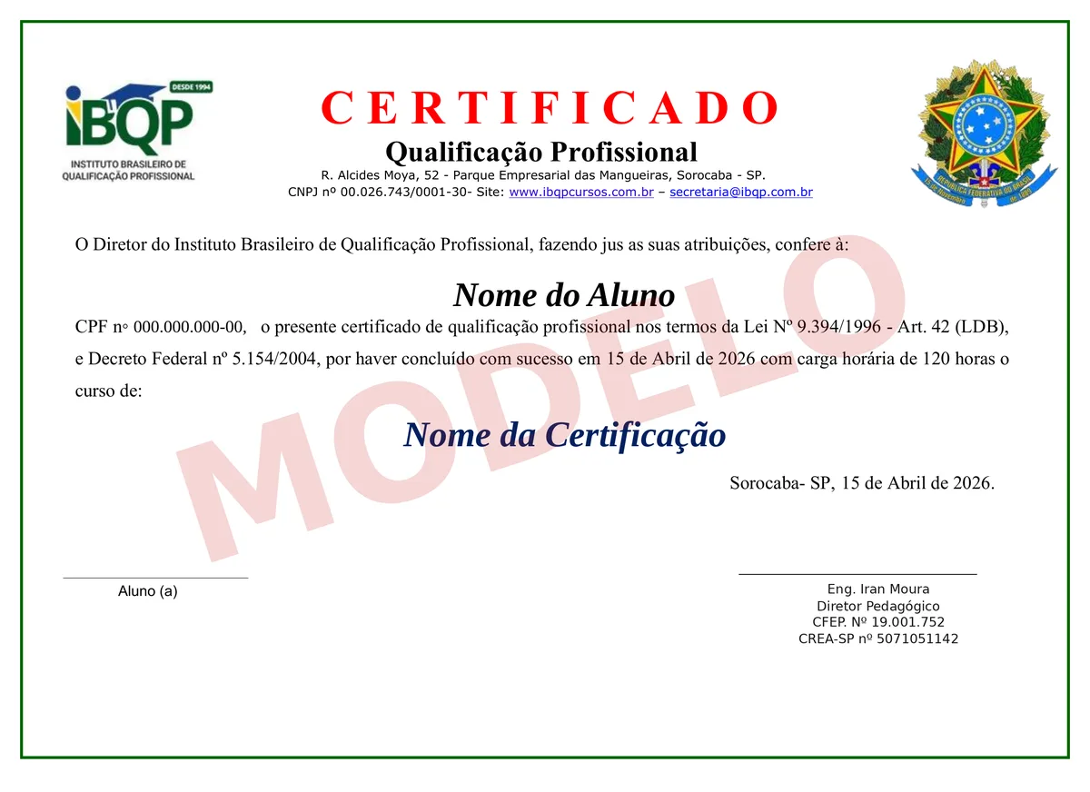 Modelo do certificado de qualificação profissional do IBQP